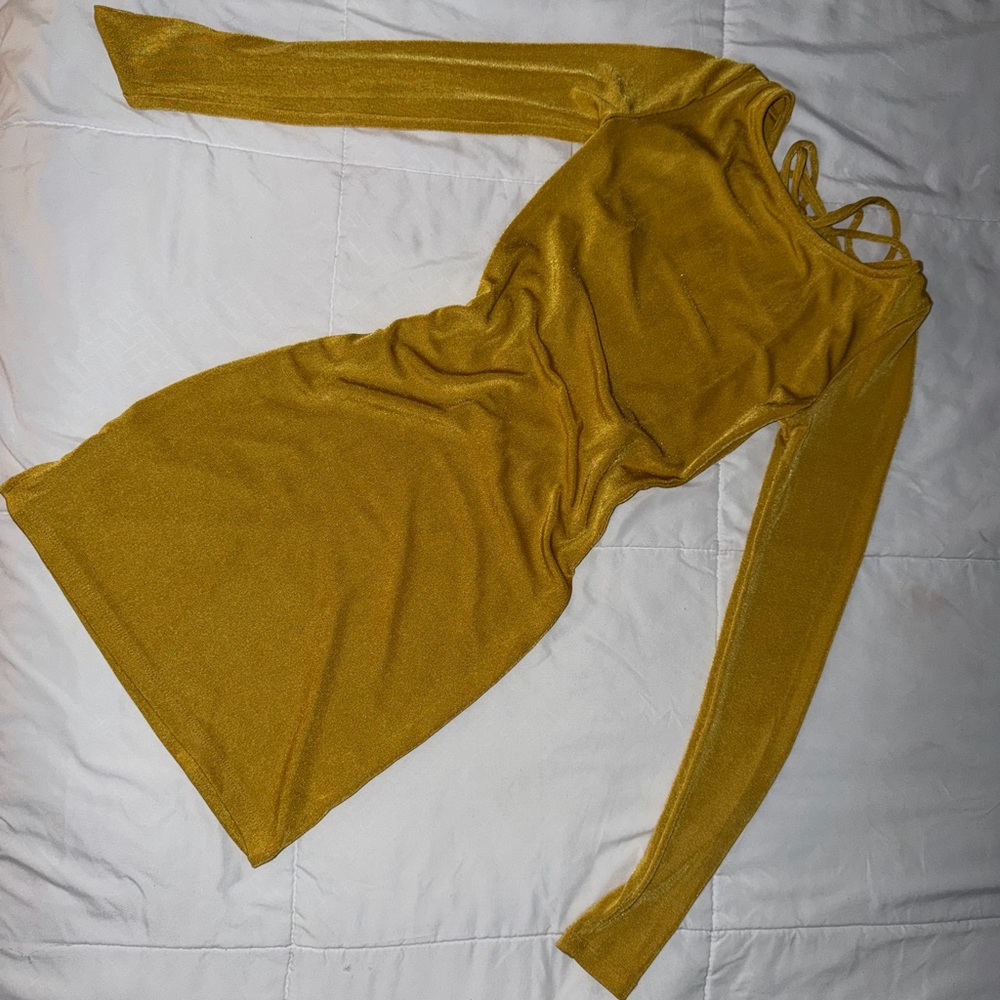 Elegant Mustard Long Sleeve Mini Dress